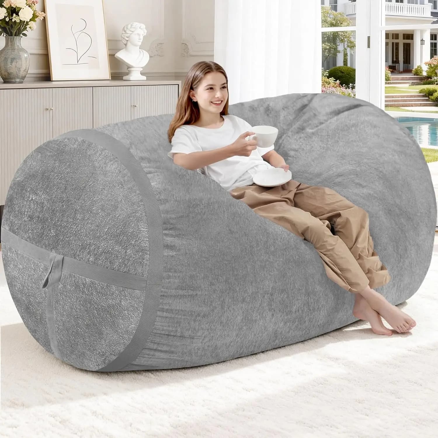 150 cm Memory Foam Giant Armchair with Morbida Finta Pelliccia for Adults, Comfortable Relaxing Sofa for Living Room, Games Room, Bedroom
