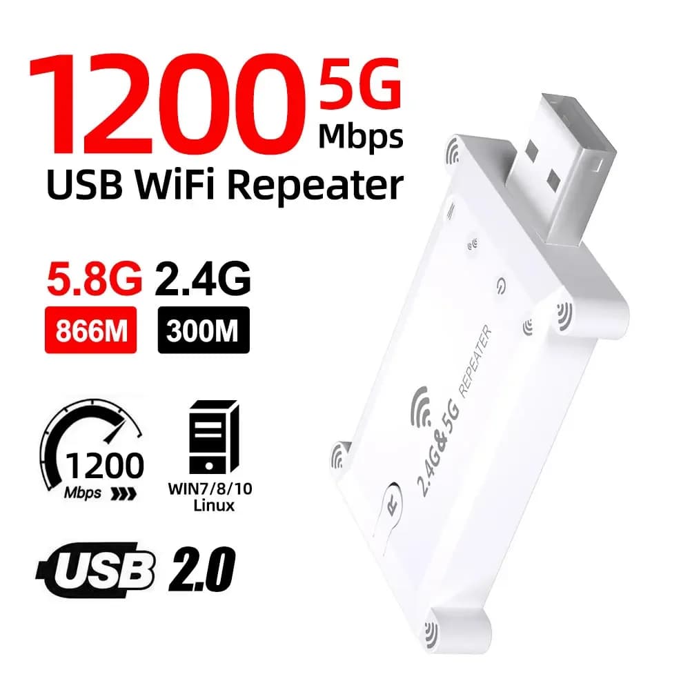 WALRAM WIFI5 AC1300 Dual Band 1200M Amplificatore di segnale wireless Wifi Extender Booster 2.4g/5g Wifi Ripetitore Alimentatore USB