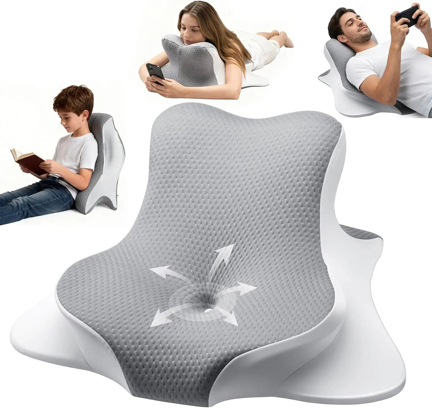 Cuscino Ergonomico in Memory Foam per Lettura, Supporto per Schiena e Collo, Allevia il Dolore per Letto, Divano, Pavimento