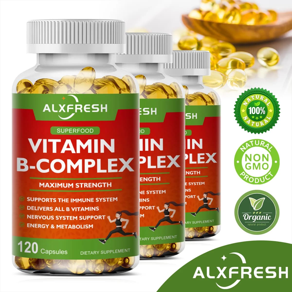 Vitamins B-Complex (B12 B1 B2 B3 B5 B6 B9 Pholic Acid and Biotin) Few Capsules, Immune System, Energy Support Nutritional Supplement