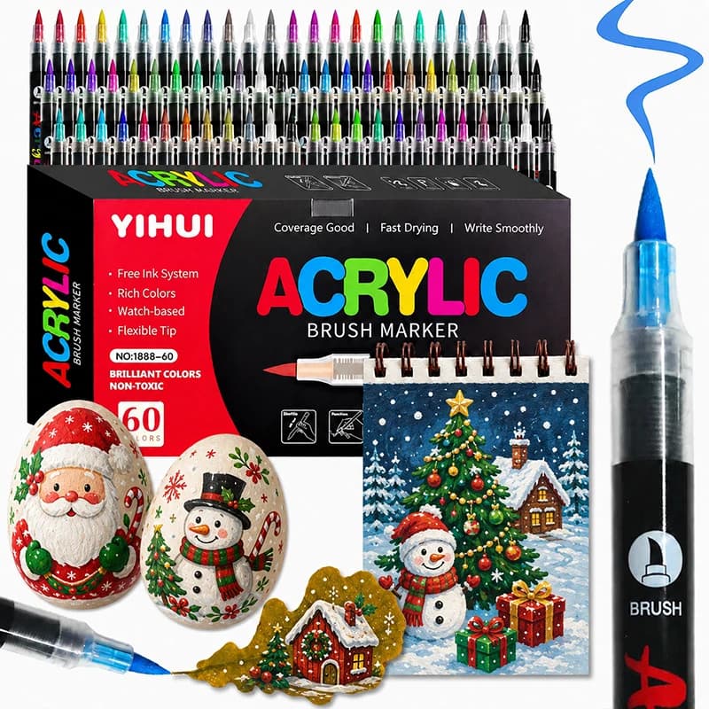 12-60 Colors Acrylic Paint Markers, Soft Brush Tip, Waterproof Pens for Rock, Wood, Easter Eggs, DIY Crafts