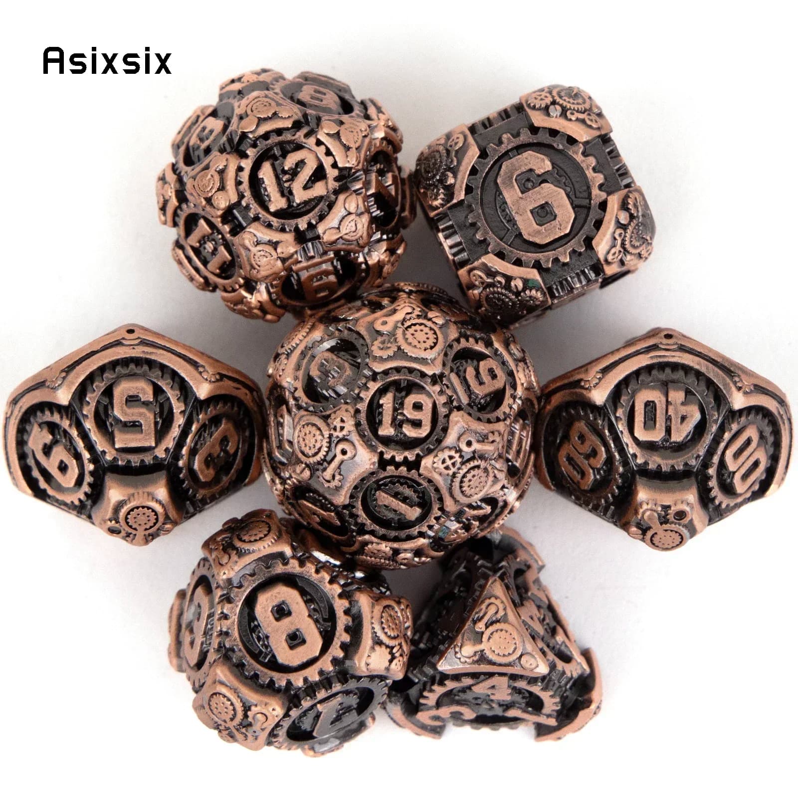 Set di 7 Dadi in Metallo con Ingranaggi in Rame Nero, Perfetti per Giochi di Carte, Giochi da Tavolo, Critical Role, RPG, D&D