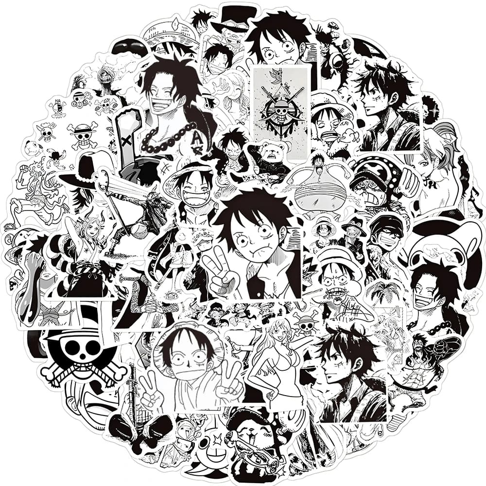 10/30/50/120 Pezzi Adesivi Anime ONE PIECE Bianchi e Neri, Impermeabili, per Laptop, Moto, Valigie, Auto