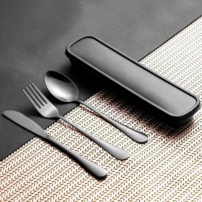 Set di stoviglie posate in acciaio inossidabile da 3 pezzi con coltelli da tavolo da cucina a cucchiaio da viaggio set di stoviglie con scatola di stoccaggio