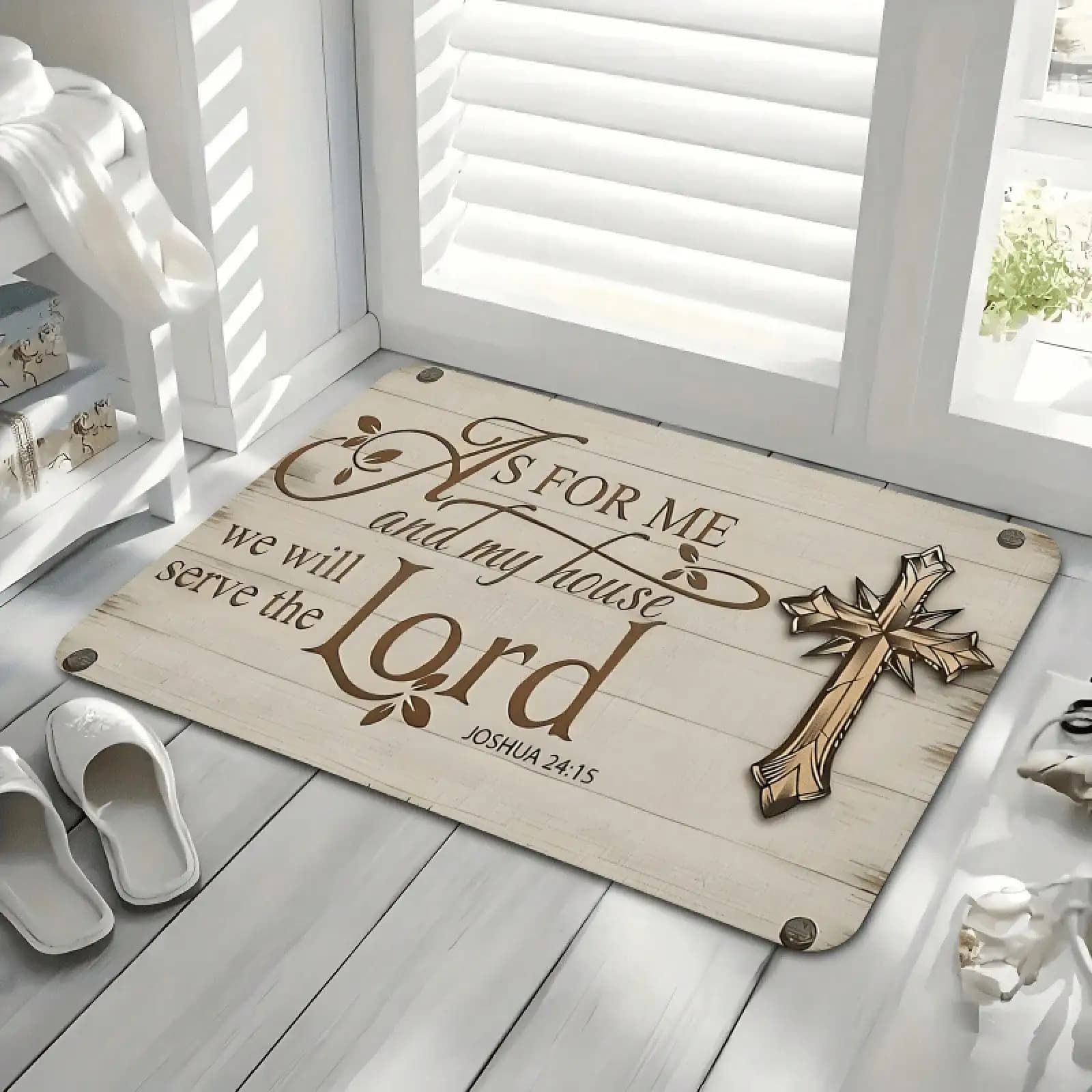 The Lord" With Cross Design, Non-Woven Flannel 2D Printing, Durable Polyester, Washable - Ideal For Entryway, Living Room, Kitchen, Bedroom, Farmhouse, Hallway, Laundry Room Decor, Indoor Outdoor Mat | Inspirational Message | Durable Polyester Mat, Door
