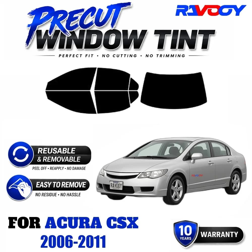 RAVOOY Precut Window Tint, Reusable Removable EPU Film, Custom Fit for Acura CSX 2006-2011, UV Heat Protection