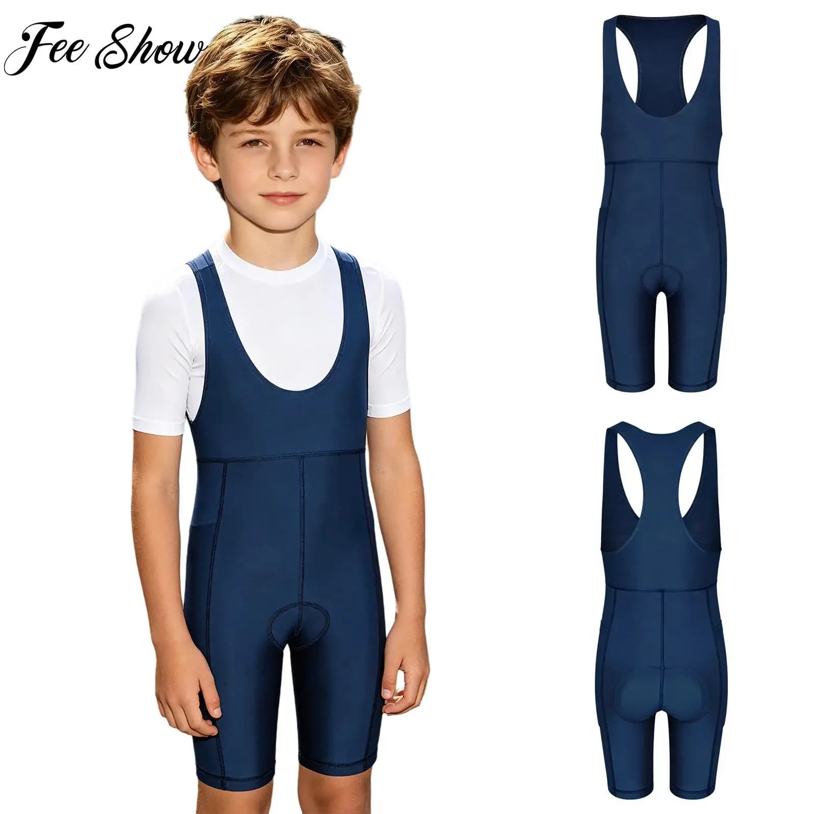 Pantaloncini da Ciclismo Unisex per Bambini e Ragazzi con Tasche Laterali e Bretelle, Abbigliamento Sportivo