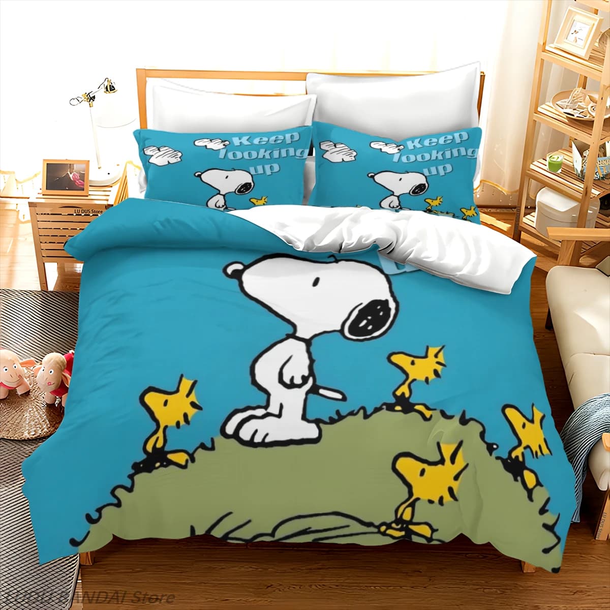 Set di Biancheria da Letto di Lusso Snoopy, Copripiumino Stampato con Cartoni Animati, Set 3 Pezzi, 1 Copripiumino Singolo