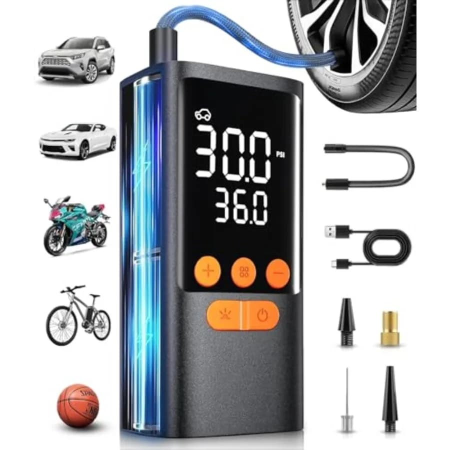 Compressore d'aria portatile per pneumatici - Pompa ad aria senza fili per pneumatici auto - Gonfiatore portatile per pneumatici con batteria da 150 PSI e 10000 mAh