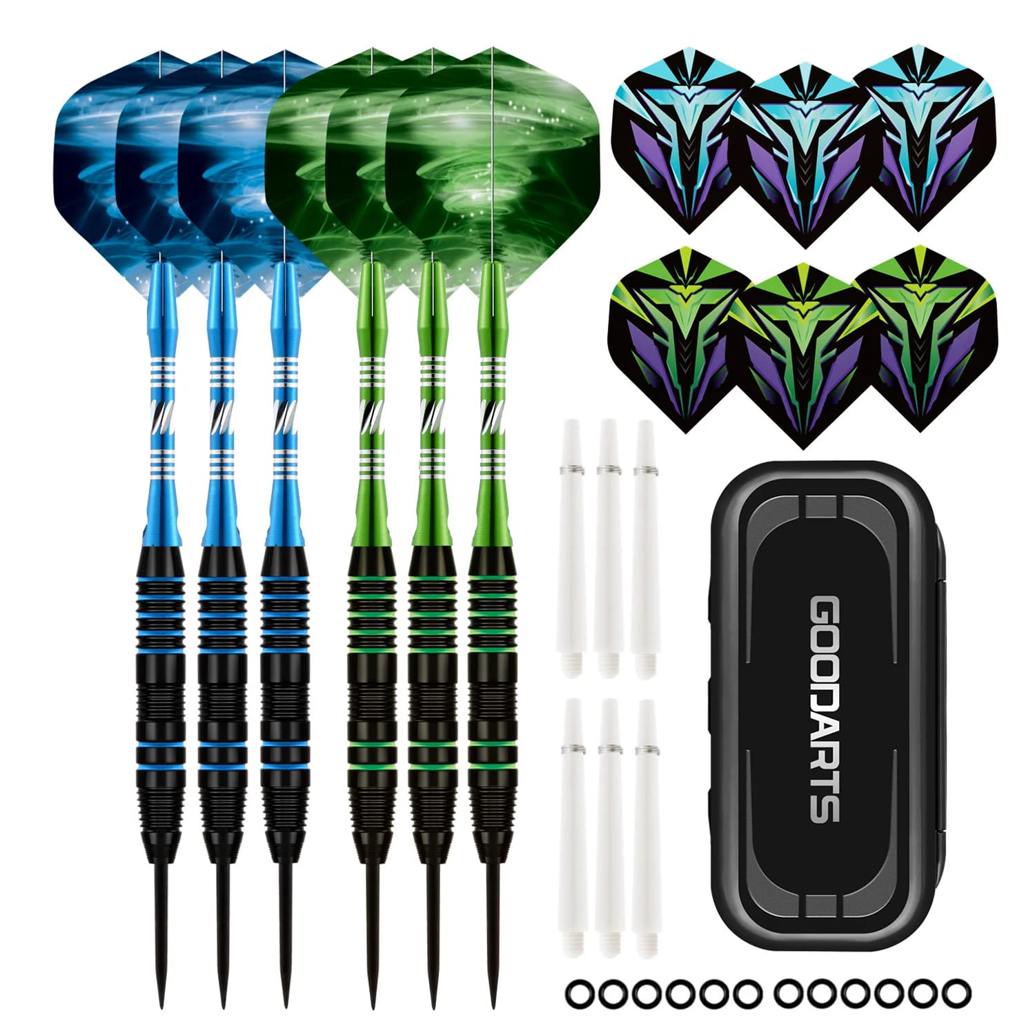 Set di freccette professionali da 6 pezzi, punta in metallo da 22 g, canna in ottone resistente incisa con precisione, con custodia per freccette con protezione per albero in nylon extra