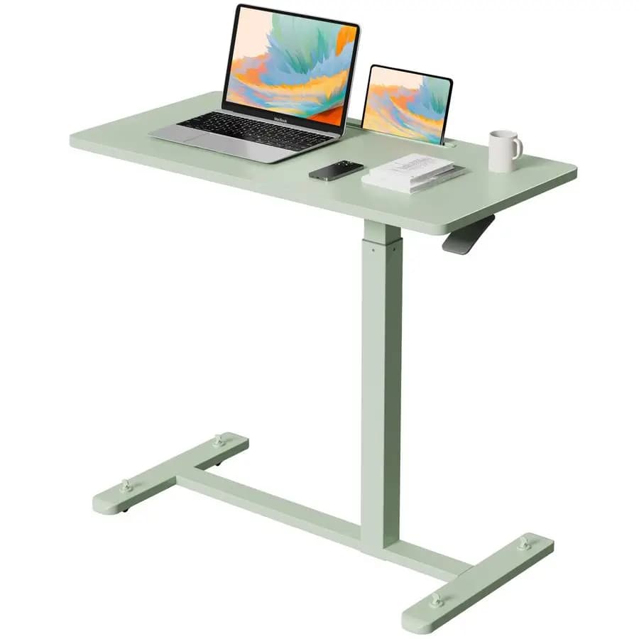Scrivania Mobile Regolabile, Scrivania su Ruote Pneumatica da 31,5 Pollici, Scrivania Portatile per Laptop con 4 Ruote Bloccabili, Scrivania da Letto