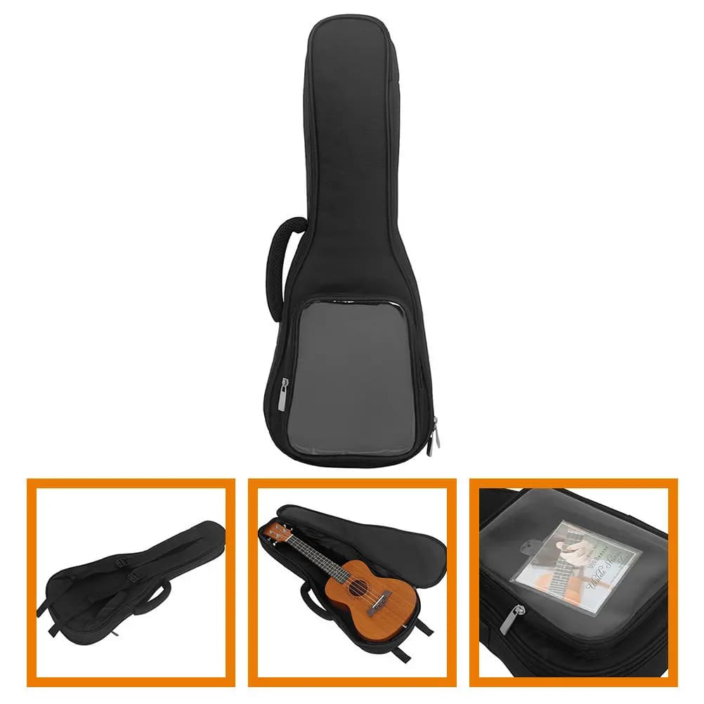 Borsa per ukulele da 23 pollici in tessuto Oxford, leggera, resistente agli spruzzi, imbottita, con tasca laterale trasparente per bambini principianti