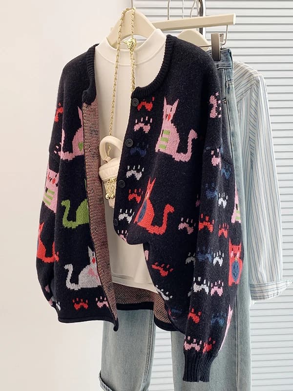 Cardigan Casual Oversize Stile Coreano, Nuovo Arrivo Autunno Inverno, Maglione Spesso a Maniche Lunghe con Collo Tondo