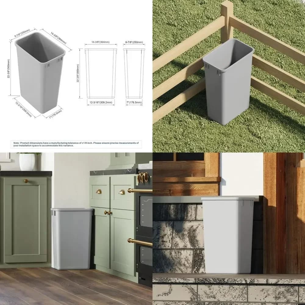 5 Pack 50Qt Stackable Wastebaskets, 13 Gallon, Plastic, Suitable for Kitchen, Bathroom, Office, Under Sink or Desk - Grey