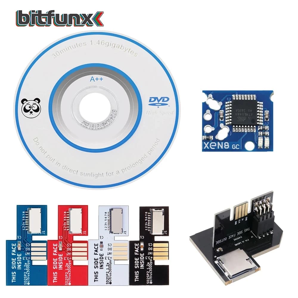BitFunx SD2SP2 Adattatore di ricambio Lettore di schede Micro SD + Swiss Boot Disc Mini DVD + Xeno GC Chip per Nintendo Gamecube NGC