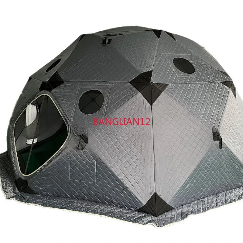Thermal octagonal tent thickened in cotton for camping and fishing on ice with hole for fireplace and wood door