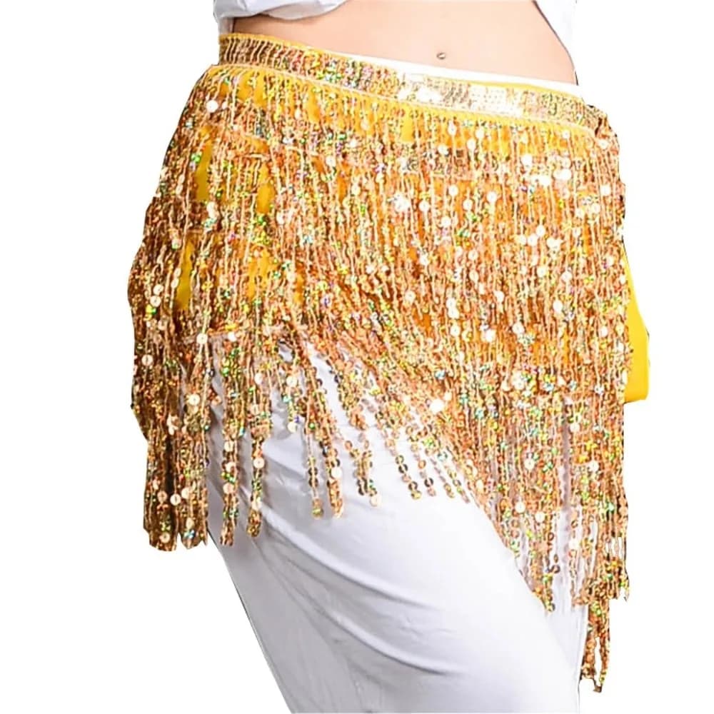 Gonna Corta a 4 Strati per Danza Latina e Hula, in Chiffon, con Catena in Vita per Danza del Ventre, Accessori da Danza, Sciarpa per Fianchi con Paillettes e Nappe