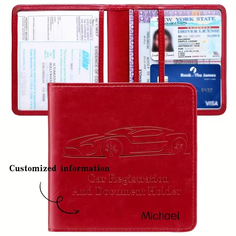 Nome personalizzato Organizzatore di portafogli per assicurazioni per auto con scomparti multipli per patente di guida, registrazione di veicoli