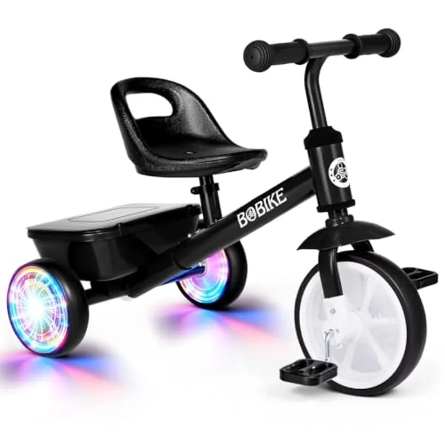 Triciclo per Bambini da 2-5 Anni con 2 Ruote LED, Bicicletta per Bambini con Sedile a 3 Posizioni e Cestino Posteriore, Regalo Bici
