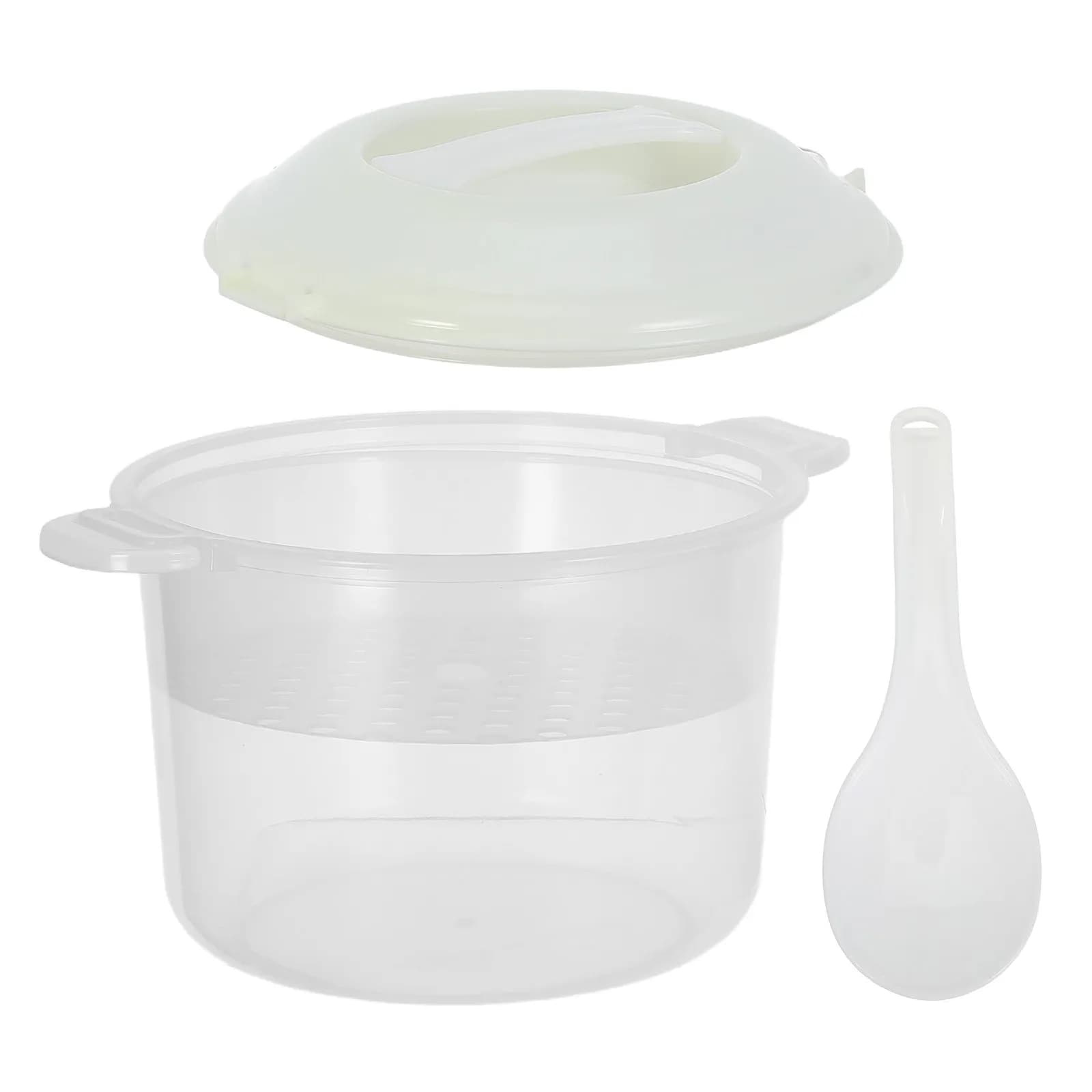 Microwave Rice Cooker Non .6L Quick Steamer Round Food Container Asian Style Portable Bowl Rice Paddle Lunch Cooking