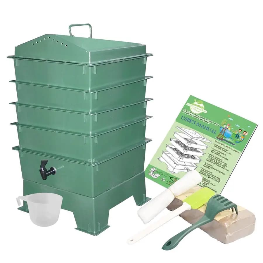 Composter per vermi, Composter per vermi da esterno e interno, Casa per vermi, Set di contenitori per vermi per il riciclaggio dei rifiuti domestici, Verde scuro