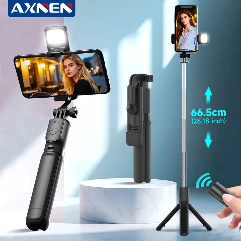 AXNEN S03 Treppiede wireless per selfie stick portatile per iPhone Samsung Telefoni cellulari Android Supporto per registrazione Vlog sfaccettato