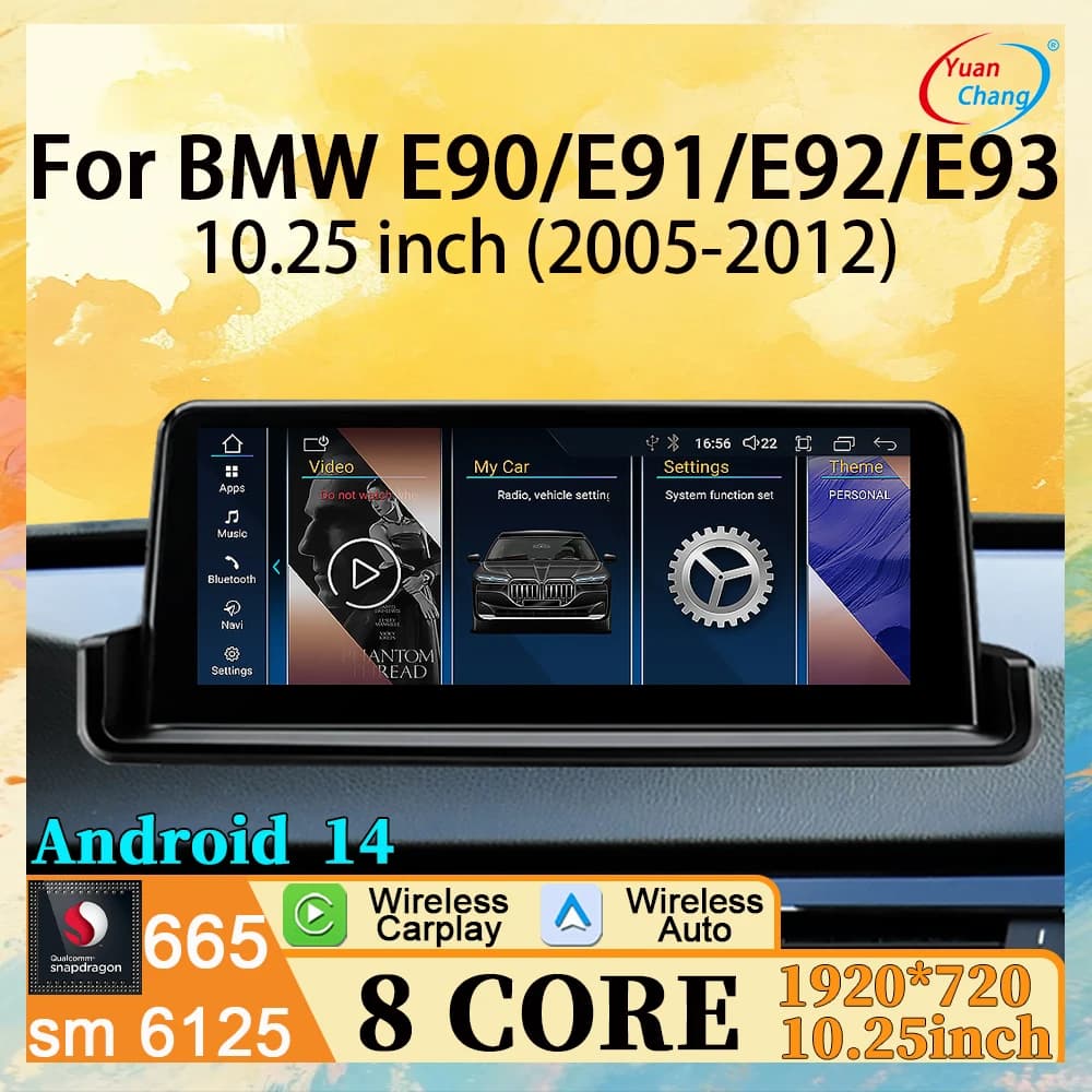 10.25 pollici Android 14 Wireless Carplay Android Auto Per BMW E90/E91/E92/E93 2005-2012 Autoradio, lettore video navigazione GPS