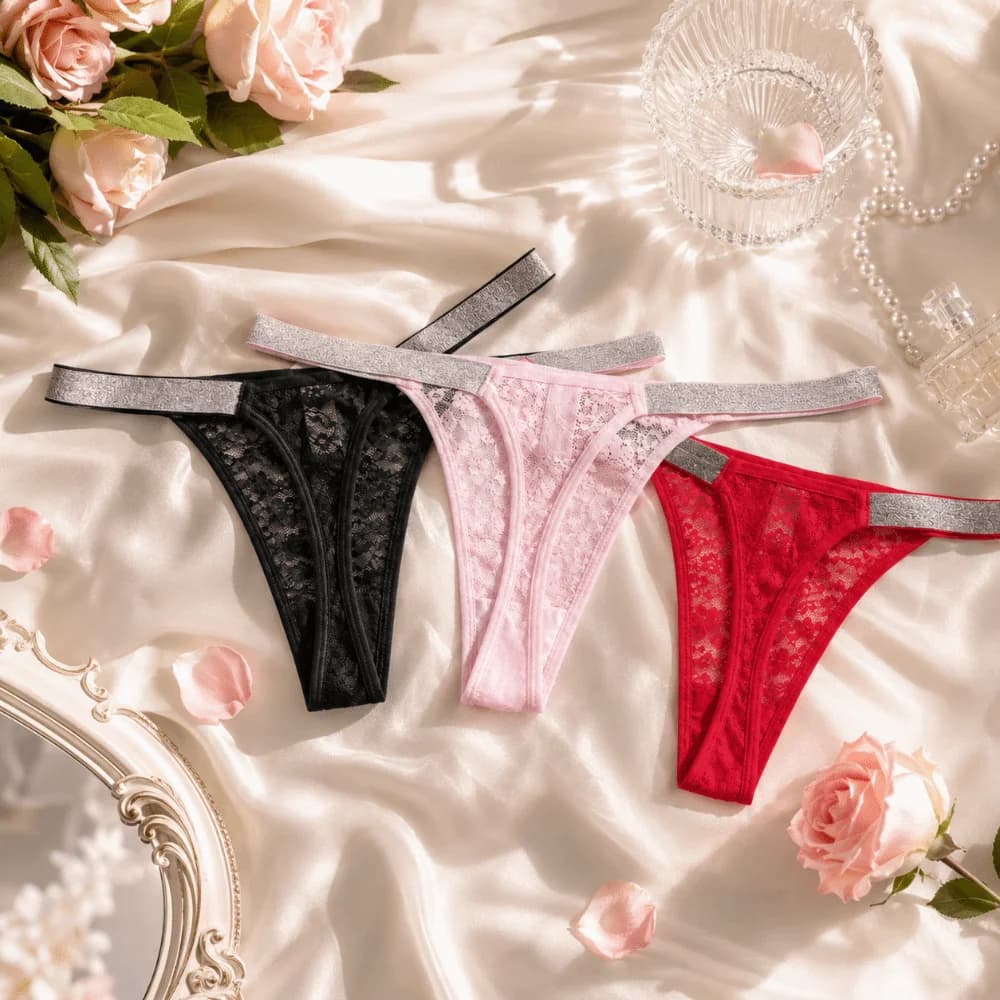 Comodi Slip Donna con Strass, Perizoma in Pizzo a Rete Scavato, Mutandine a Vita Bassa, Lingerie T-back