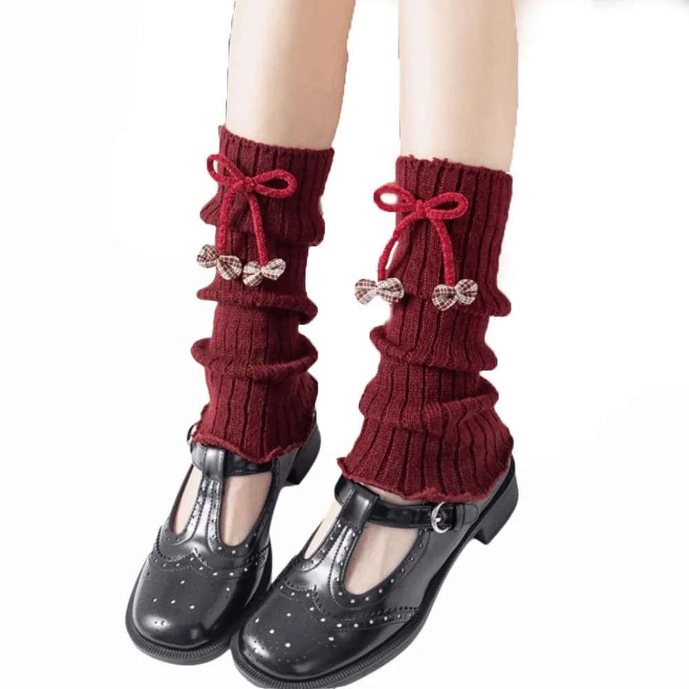 Scaldamuscoli in Maglia Cartoon Senza Pressione con Design a Fiocco, Copristivali Lolita Ispessiti 38cm, Calze Calde al Ginocchio per Viaggi