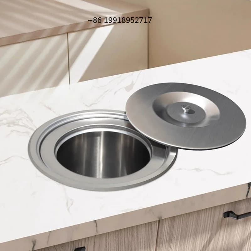 Recessed Stainless Steel Countertop Trash Can, Hidden Kitchen Waste Bin for Bathroom, Large Capacity Garbage Container for Hote