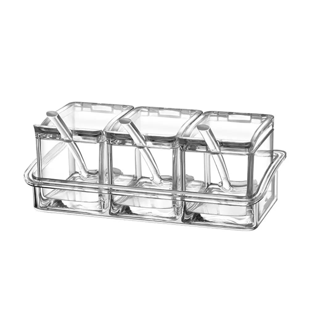 Set di Contenitori Trasparenti per Spezie e Condimenti in Acrilico con Coperchio per Cucina e Casa