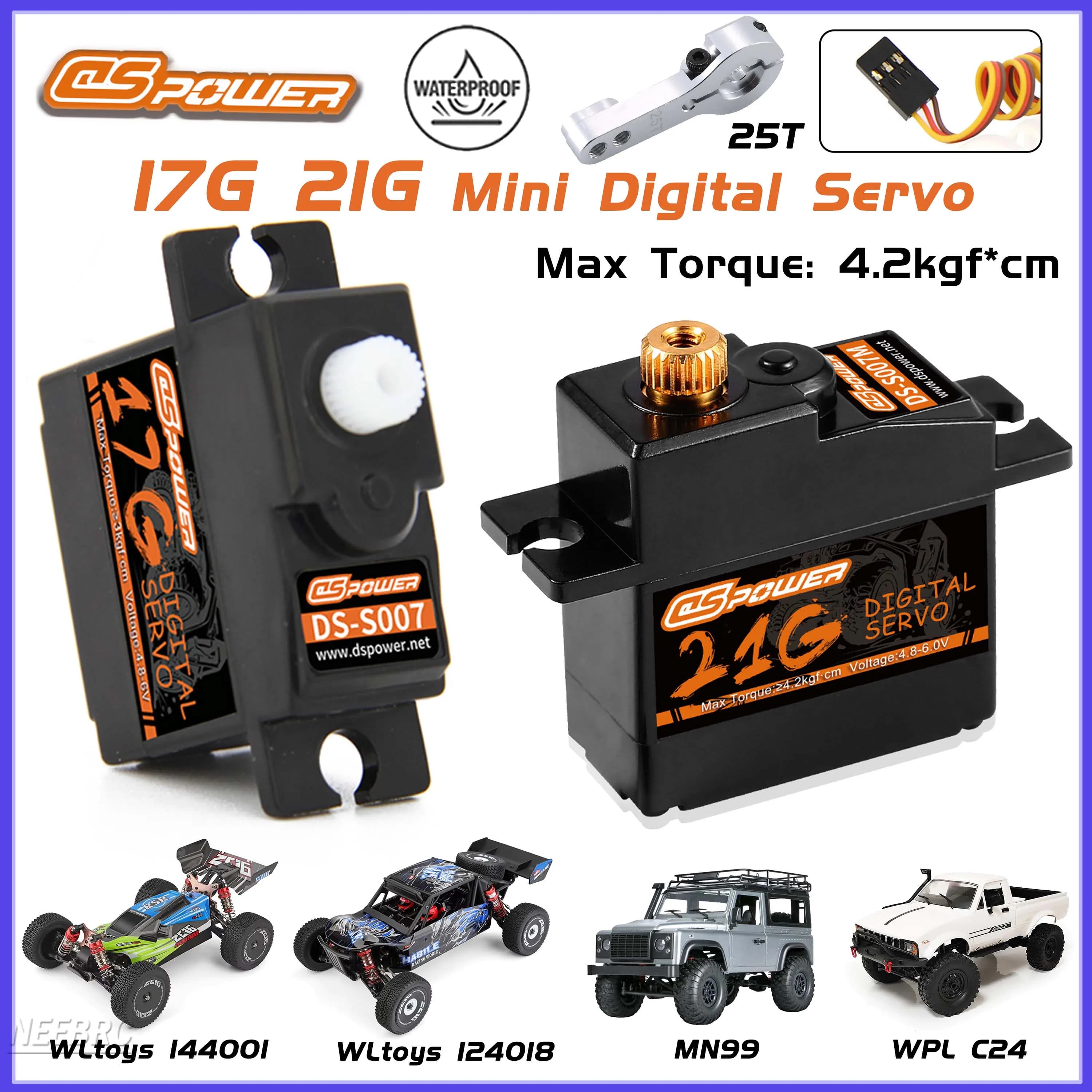 DSPOWER 17g 21g Servo Mini Digital Motor Waterproof for 1/18 1/16 Micro RC Auto HYPER GO WLTOYS 144001 Airboat Robot WPL MN