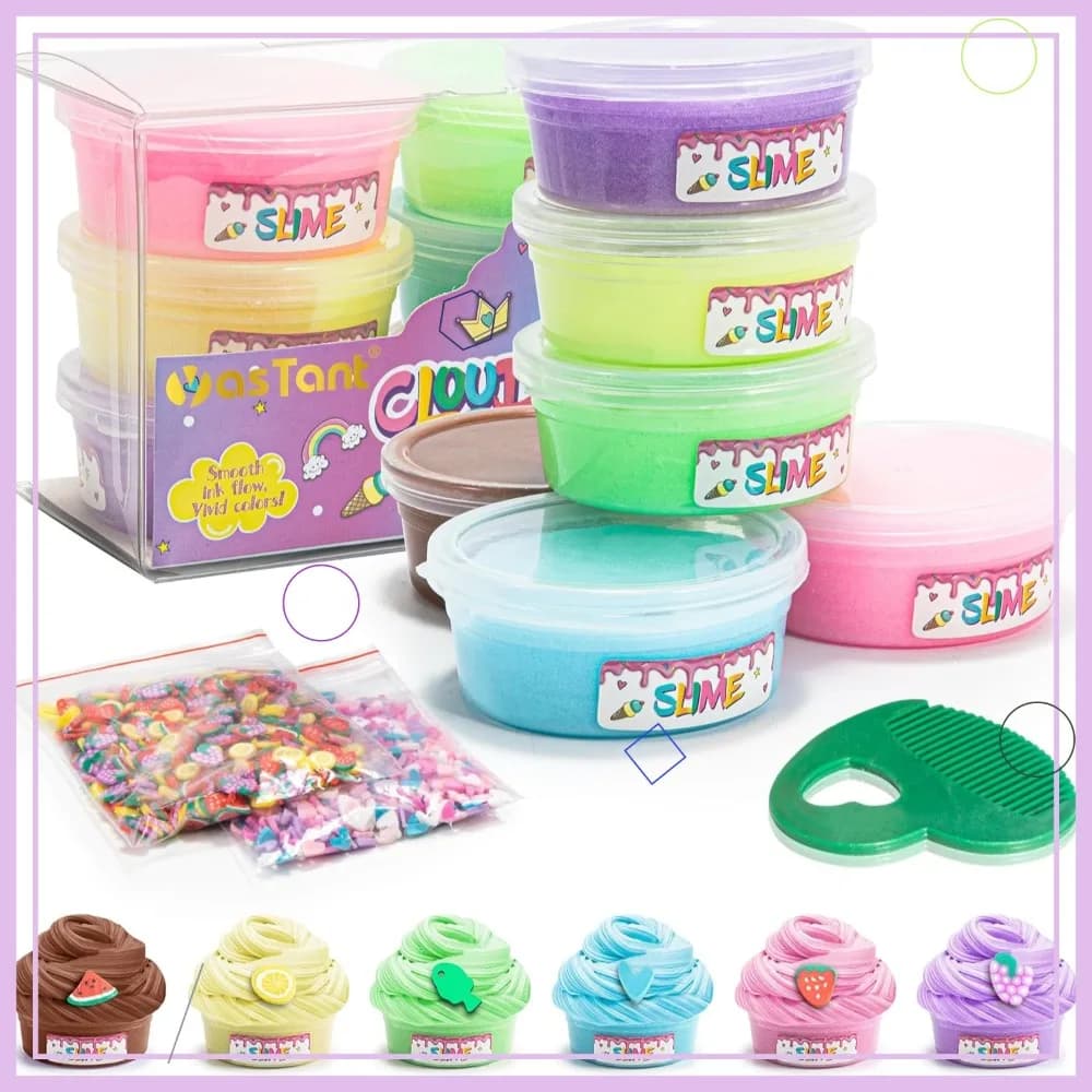 Kit Slime Morbido e Sicuro per Bambini, Confezione da 6 Slime Estensibili, Giocattolo Antistress per Ragazze e Ragazzi