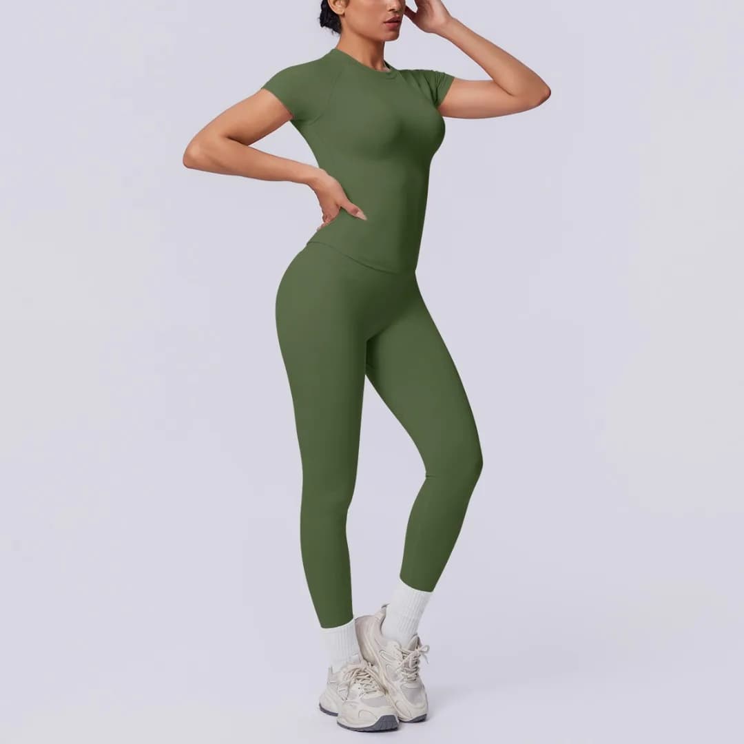 Completo Yoga Donna Senza Cuciture: Top e Leggings a Vita Alta Effetto Push-Up per Sport, Fitness, Corsa e Allenamento Casual in Palestra