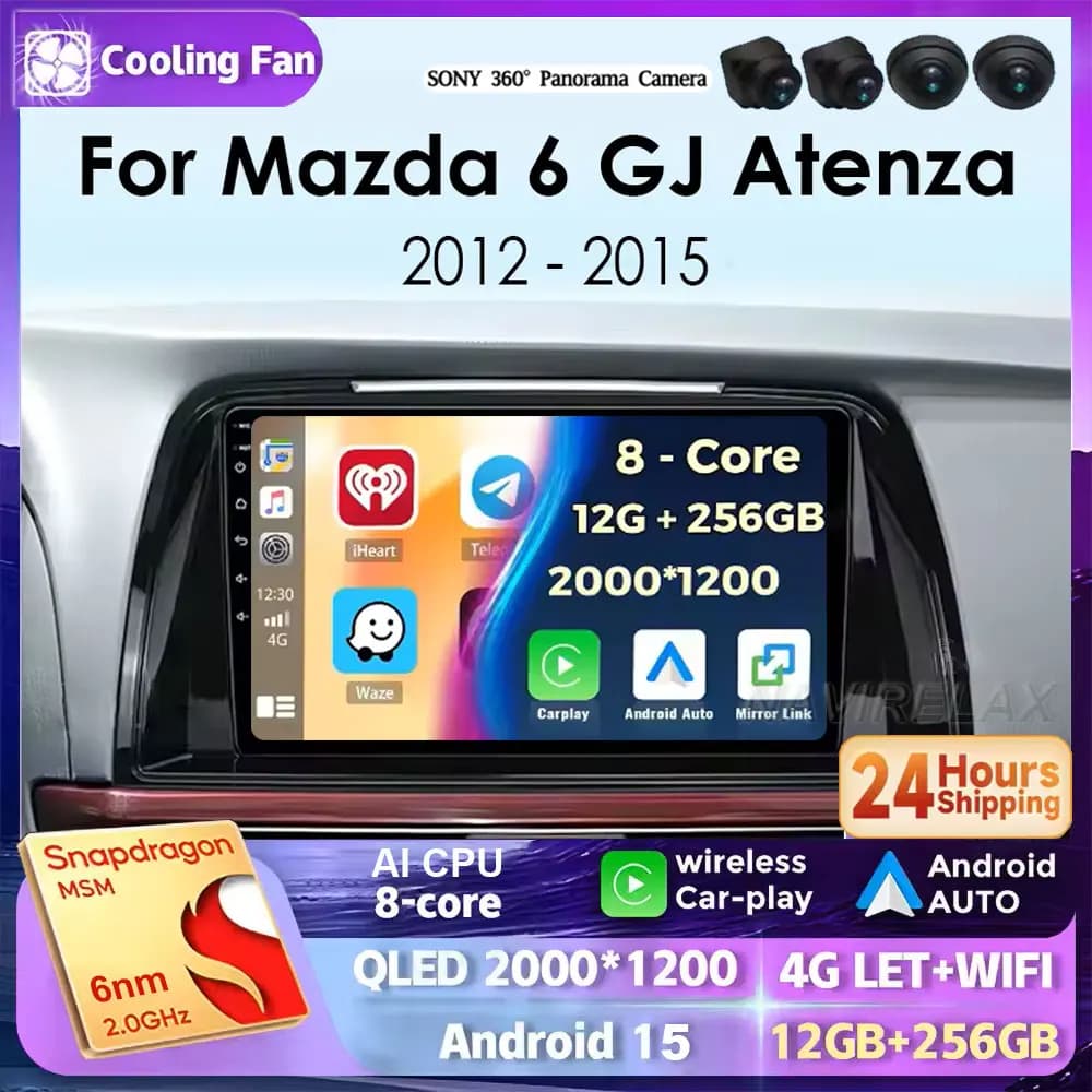 Android 15 Per Mazda 6 GJ Atenza 2012 2013 2014 2015 2016 2017 Carplay Auto Qualcomm Auto Multimedia Autoradio Lettore Video GPS