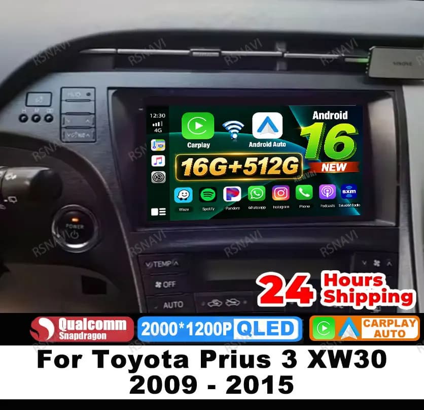 Car Radio Android 16 For Toyota Prius 3 XW30 2009 - 2015 5G WIFI Stereo DVD Viedo Player Multimedia GPS BT Wireless Carplay Auto