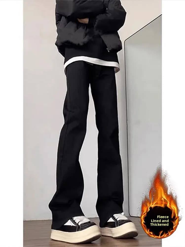 High Waist Jeans and Straight Legs for Men, Pile Leaf, Elasticized, Extra Length, Trendy, Slim Fit, Bootcut Style