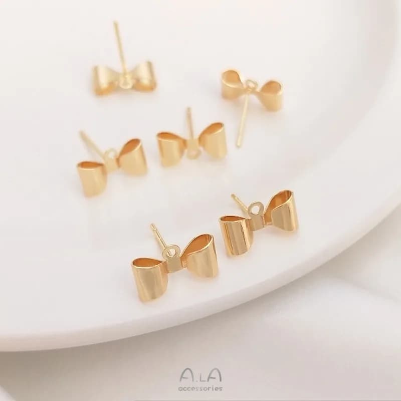 14K Gold Color Bright Bow With Rings Earrings Hmade DIY Earrings Jewelry Earrings Accessories Material