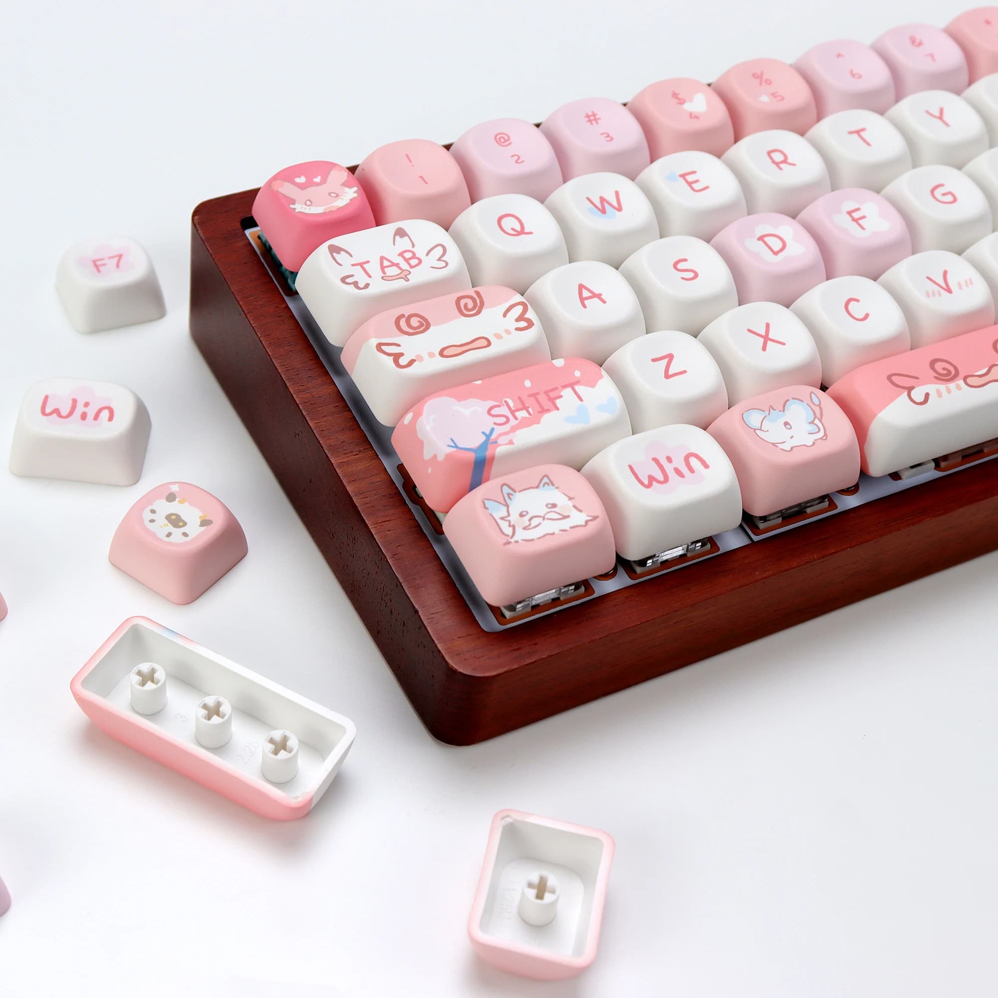 KBDiy Carino Chillet-Ignis Keycap Rosa Anime KOA Profilo PBT Keycaps Personalizzato Per aula F99 Tastiera Meccanica Gaming 133 Tasti/Set