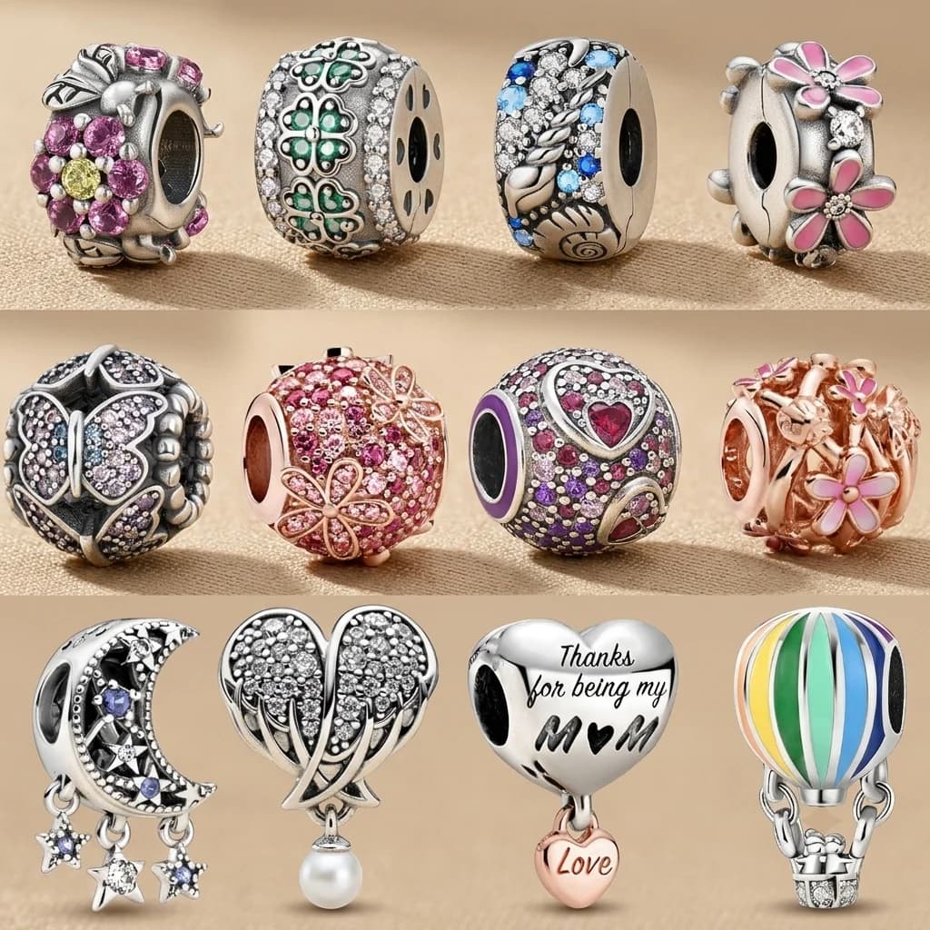 Butterfly Pave Crystal Ball Bead Rose Gold Floral Heart Enamel Bead Shiny Zircon Spacer Charm Women DIY Bracelet Jewelry