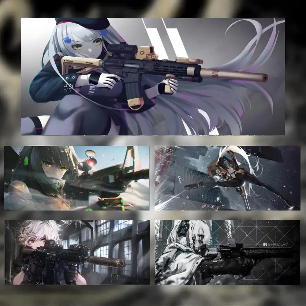Tappetino per mouse Game Sharp Girls Frontline HK416, tappetino per mouse da gioco di grandi dimensioni con bordi cuciti per PC