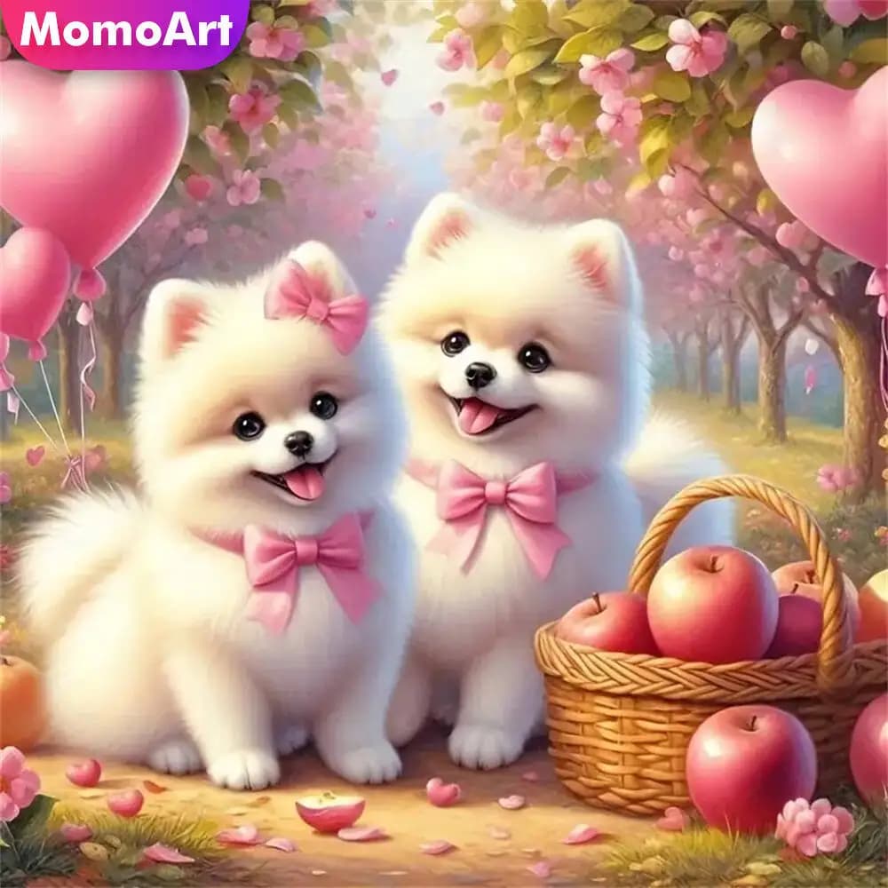 Momoart Full Square Round Diamond Painting Dog Animal Mosaic Cartoon DIY Cross Stitch Kits Diamond Embroidery Child Gift