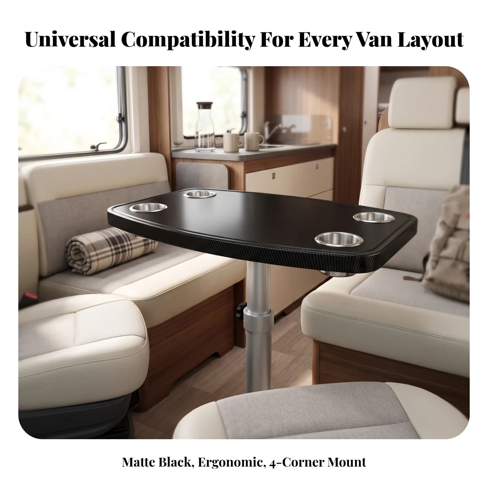 RV Tabletop with Cup Holder Textured RV Table Board with Cup Holders Pedestal Table Board Space-Saving Furniture Easy to Clean