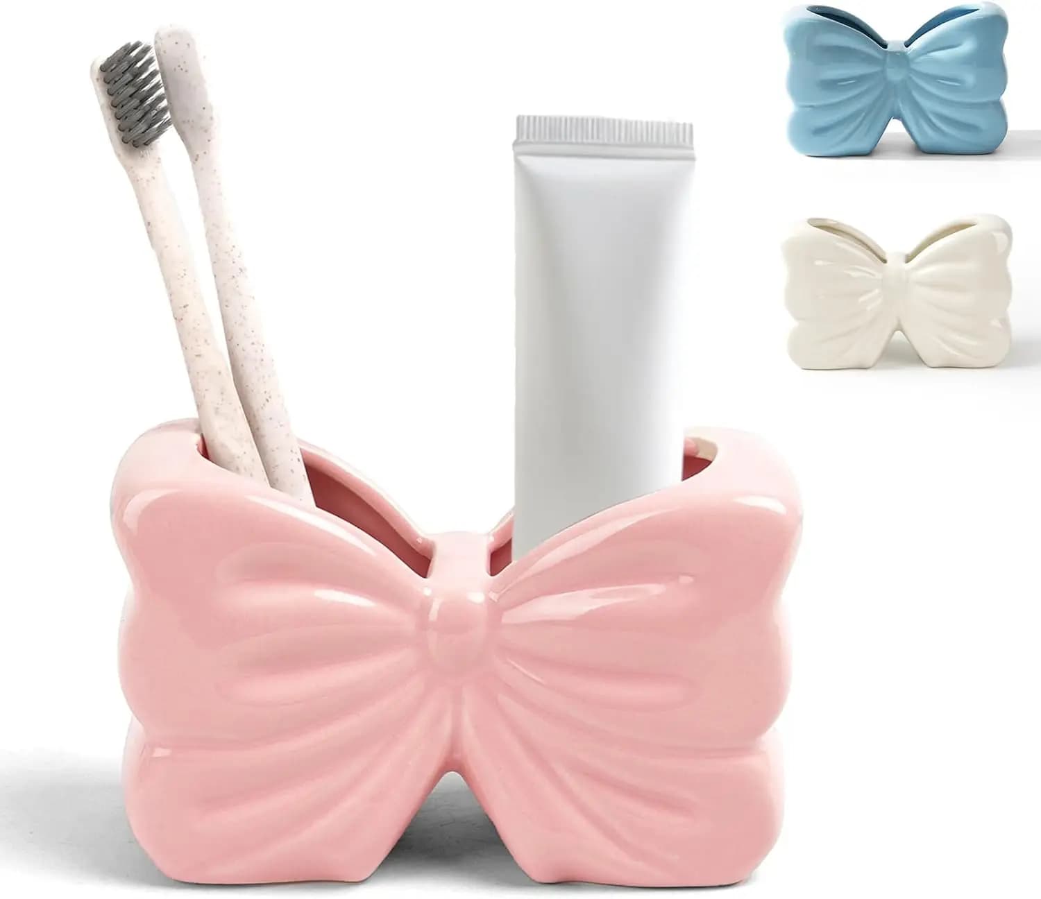 Portaspazzolino Bow, Portaspazzolino e Porta Dentifricio a 2 Scomparti, Set Portaspazzolino Carino, Organizzatore da Bagno per il Bagno
