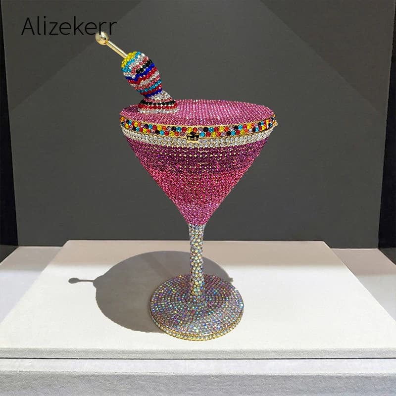 Borse da sera Alizekerr Goblet Diamond da donna, boutique, uniche, con strass, pochette e borsette metalliche, per matrimoni e feste