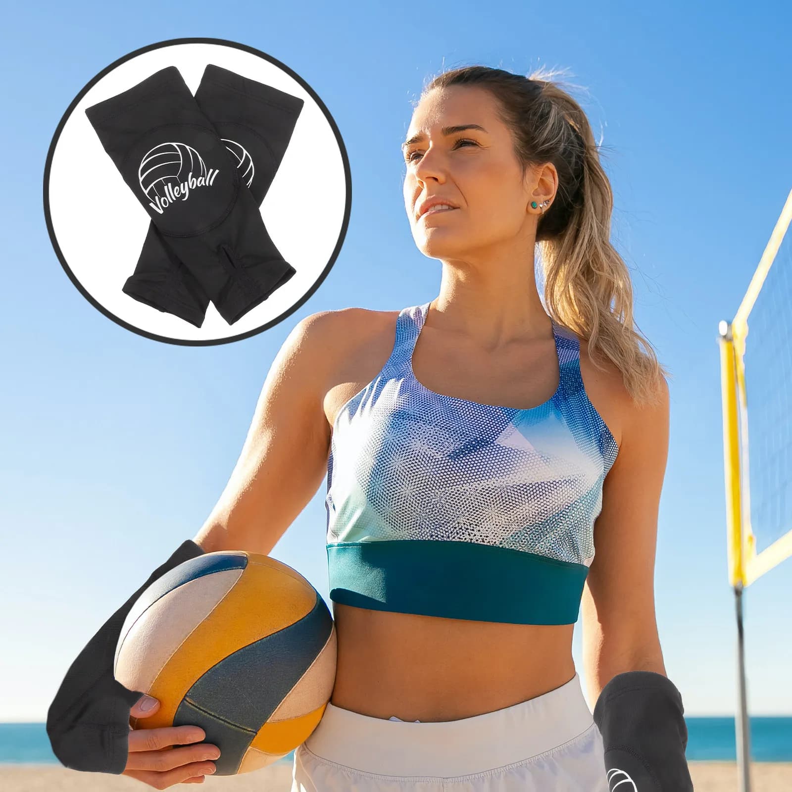 1 Volleyball Sleeves Paio With Wrist Support, Elastic Protections Absorbent for Women's Arm for Training and Practice