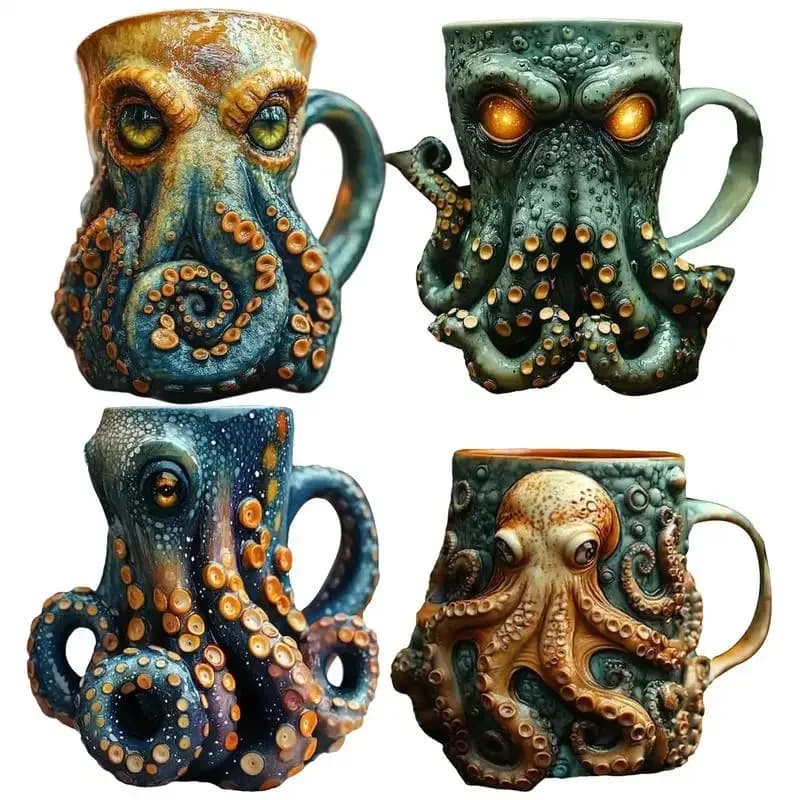 Octopus Beer Coffee Mugs Model Beverage Drinking Cups Resin Drinkware for Cappuccino Latte Milk Water Juice Wine