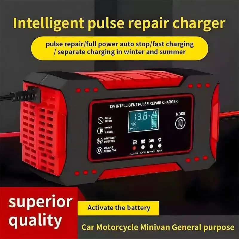 Intelligent 6A 12V Charger for Auto and Moto with LCD Display, Charging Unit for Lead-Acid Batteries