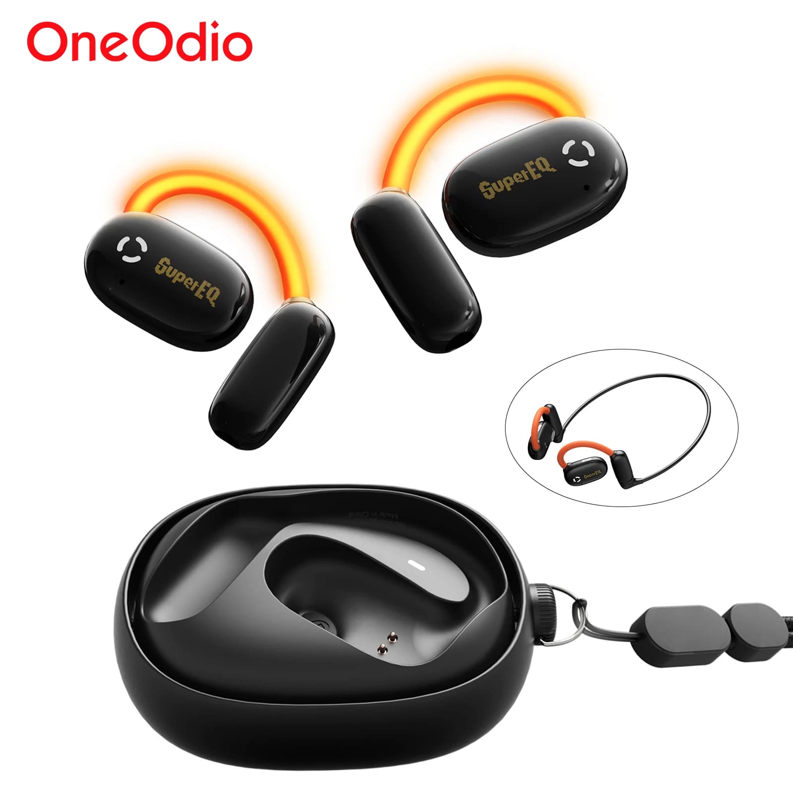 Oneodio SuperEQ D72 Auricolari Open-Ear Wireless Bluetooth 5.4 Cuffie con archetto da collo IPX4 Auricolari sportivi a conduzione aerea Controllo APP