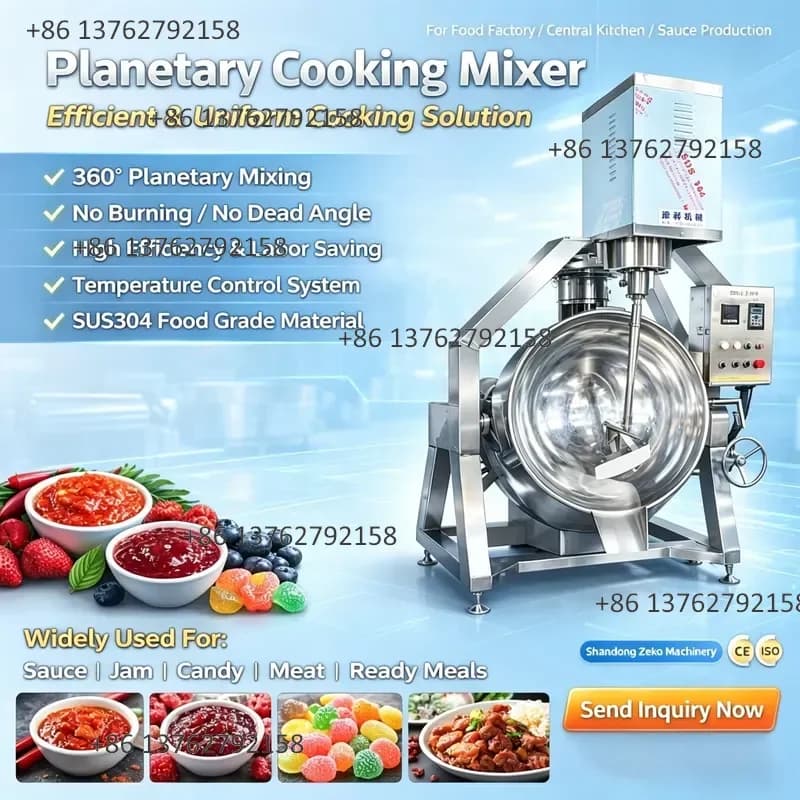 【2026】 Stainless Steel Planetary Cooking Mixer with Heating Tilting Jacketed Kettle for Sauce Paste Candy Food Factory Use